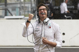 Toto Wolff, Mercedes AMG F1 Director of Motorsport, celebrates pole for Lewis Hamilton, Mercedes AMG F1