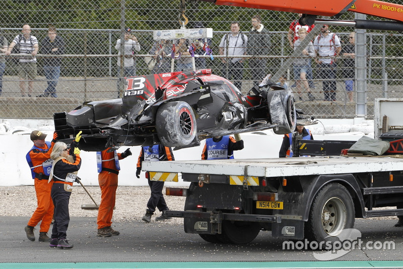 The car of #1 Rebellion Racing Rebellion R-13: Andre Lotterer, Neel Jani, Bruno Senna after the crash