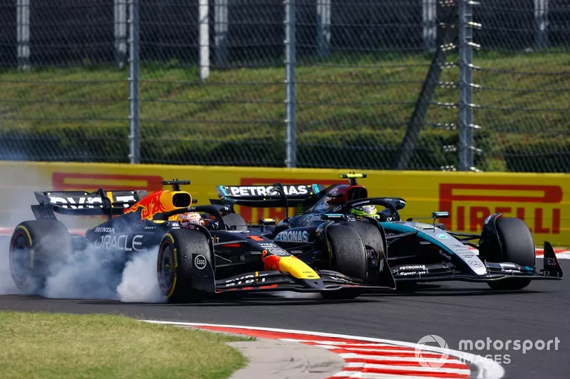 Max Verstappen, Red Bull Racing RB20, Lewis Hamilton, Mercedes F1 W15, collide