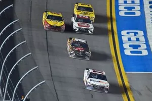 Justin Haley, Kaulig Racing, Chevrolet Camaro LeafFilter Gutter Protection, Kyle Busch, Joe Gibbs Racing, Toyota Camry M&M's Chocolate Bar and Erik Jones, Joe Gibbs Racing, Toyota Camry Sport Clips