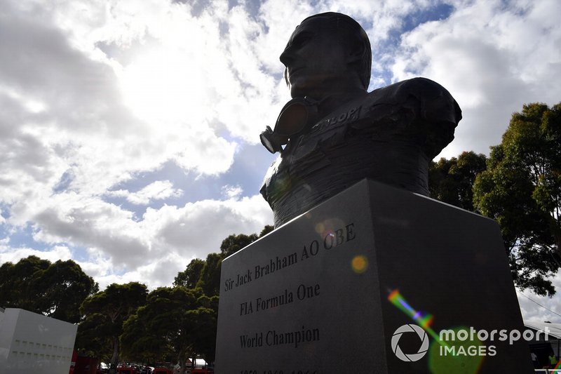 A bust of Australian Formula 1 World Champion Sir Jack Brabham