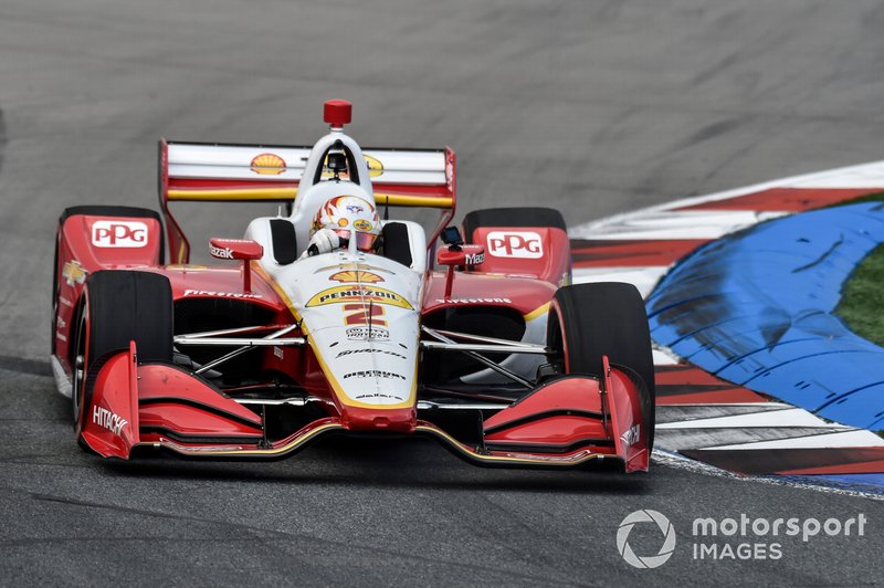 Josef Newgarden demonstrates the Shell-sponsored #2 Penske-Chevrolet on the Charlotte 'Roval'. 