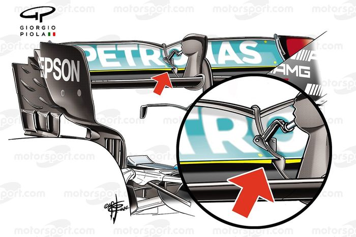 Detalle del hueco del alerón trasero del Mercedes W12
