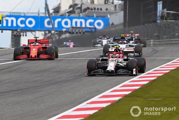 Antonio Giovinazzi, Alfa Romeo Racing C39, Sebastian Vettel, Ferrari SF1000, and Pierre Gasly, AlphaTauri AT01