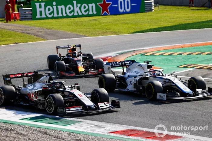 George Russell, Williams FW43, Romain Grosjean, Haas VF-20, Alex Albon, Red Bull Racing RB16