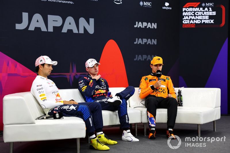 Sergio Pérez, Red Bull Racing, pole man Max Verstappen, Red Bull Racing, Lando Norris, McLaren F1 Team
