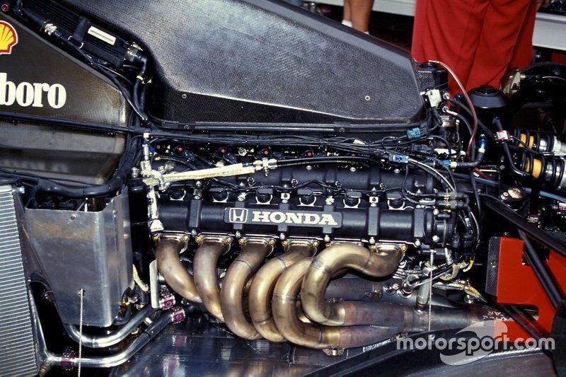 The Honda engine in one of the McLaren MP4-7A