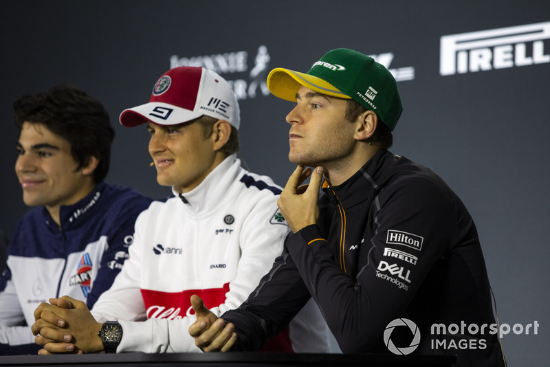 Lance Stroll, Williams Racing, Marcus Ericsson, Sauber and Stoffel Vandoorne, McLaren in the press conference