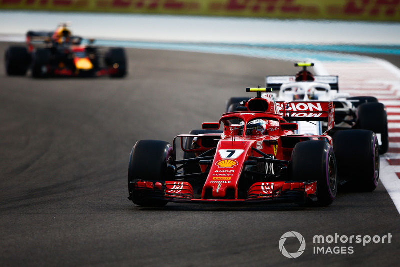 Kimi Raikkonen, Ferrari SF71H leads Charles Leclerc, Sauber C37