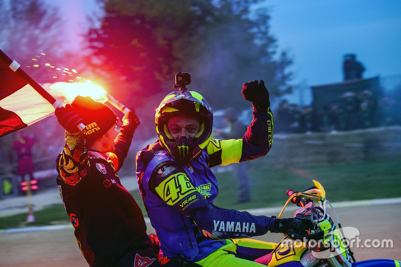 Valentino Rossi and Franco Morbidelli celebrating their victory