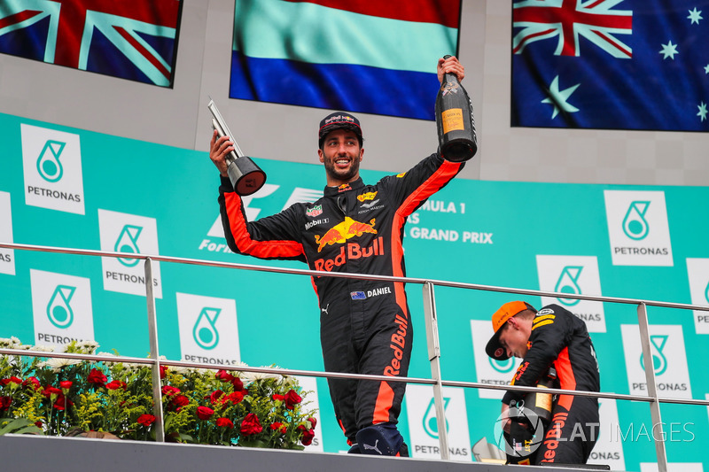 Daniel Ricciardo, Red Bull Racing celebrates on the podium