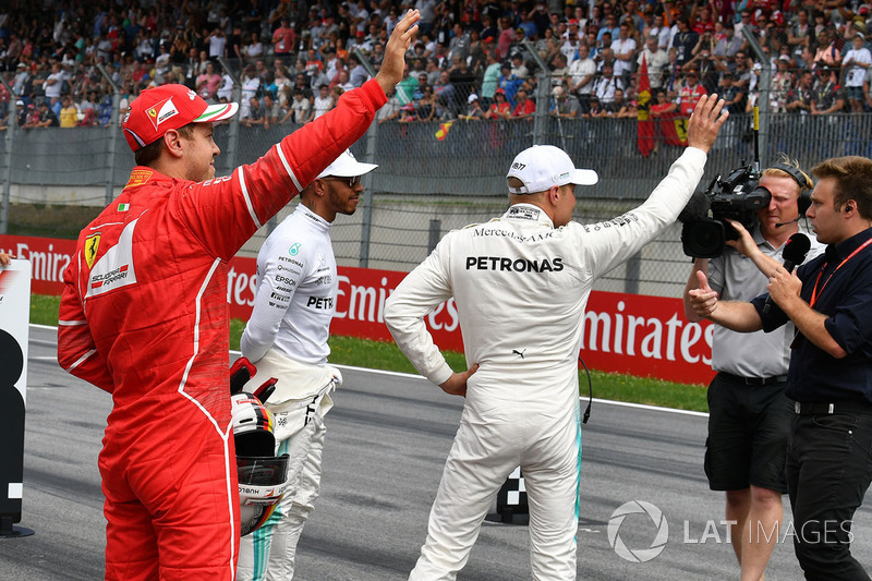 Sebastian Vettel, Ferrari, Lewis Hamilton, Mercedes AMG F1 ve Valtteri Bottas, Mercedes AMG F1 ve Davide Valsecchi, Sky Italia