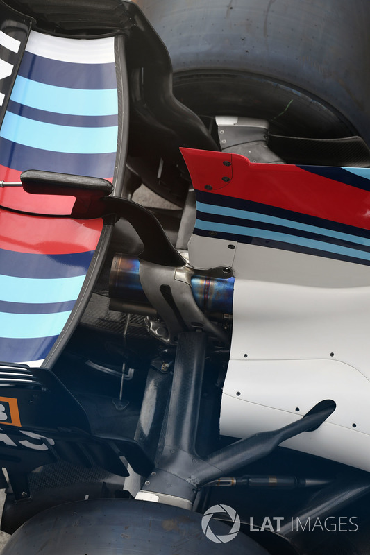 The rear wing aero detail of the Williams FW40