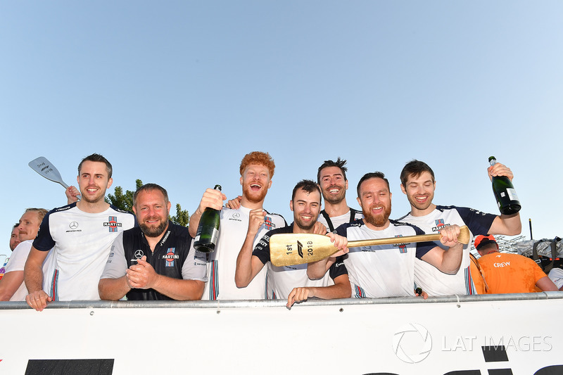 Williams celebrate on the podium at the raft race
