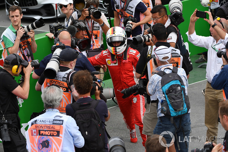 Race winner Sebastian Vettel, Ferrari celebrates in parc ferme