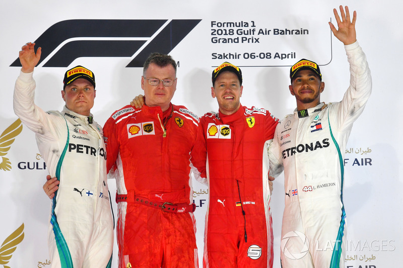 Podium: winner Sebastian Vettel, Ferrari, second place Valtteri Bottas, Mercedes AMG F1, third place Lewis Hamilton, Mercedes AMG F1