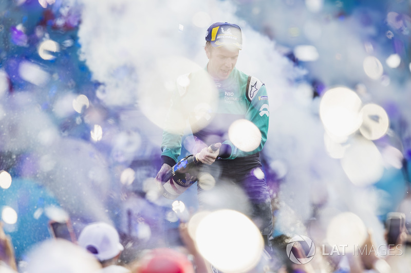 Oliver Turvey, NIO Formula E Team, celebrates on the podium