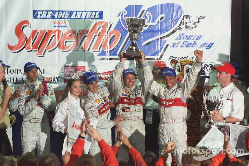 Podium: winners Laurent Aiello, Rinaldo Capello, Michele Alboreto, Joest Racing Audi R8