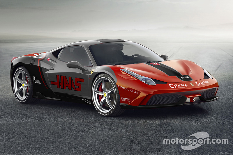 Ferrari 458 dengan corak Haas F1 Team