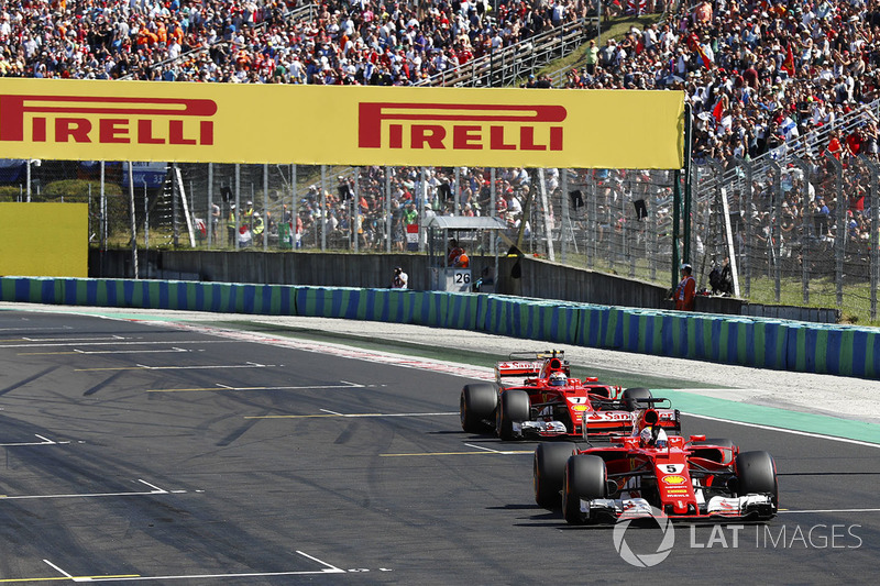 Sebastian Vettel, Ferrari SF70H, ahead of Kimi Raikkonen, Ferrari SF70H