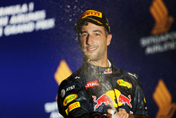 Daniel Ricciardo, Red Bull Racing celebrates his second position on the podium