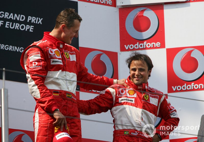 Podium: winnaar Michael Schumacher, Ferrari, derde Felipe Massa, Ferrari