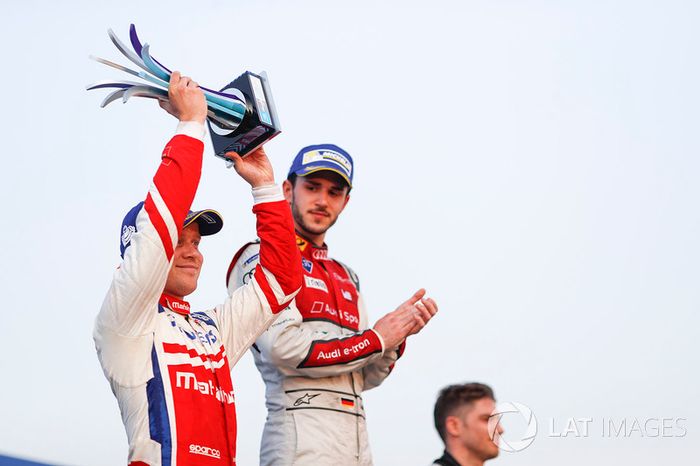 Podium: ganador, Daniel Abt, Audi Sport ABT Schaeffler, segundo Felix Rosenqvist, Mahindra Racing, tercero, Edoardo Mortara, Venturi Formula E