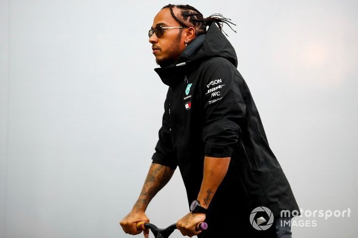 Lewis Hamilton, Mercedes AMG F1 on a scooter in the paddock