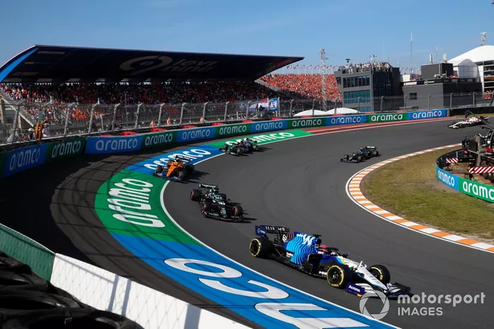 George Russell, Williams FW43B, Lance Stroll, Aston Martin AMR21, Lando Norris, McLaren MCL35M