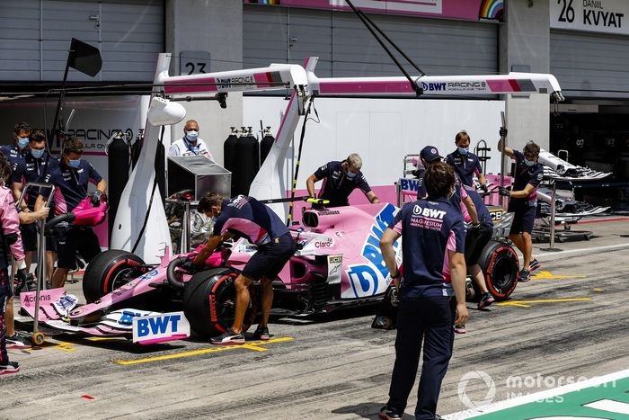 Lance Stroll, Racing Point RP20, en pit lane