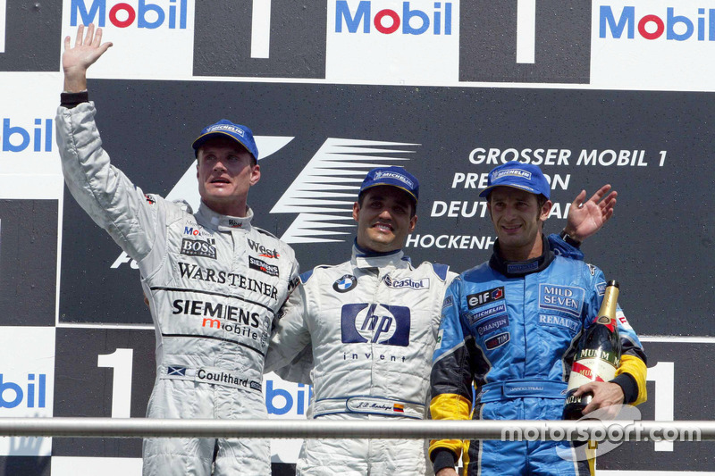 Podium: David Coulthard, McLaren Mercedes; Juan-Pablo Montoya, BMW Williams; Jarno Trulli, Renault F