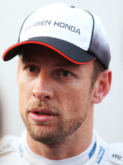 Jenson Button, McLaren with the media