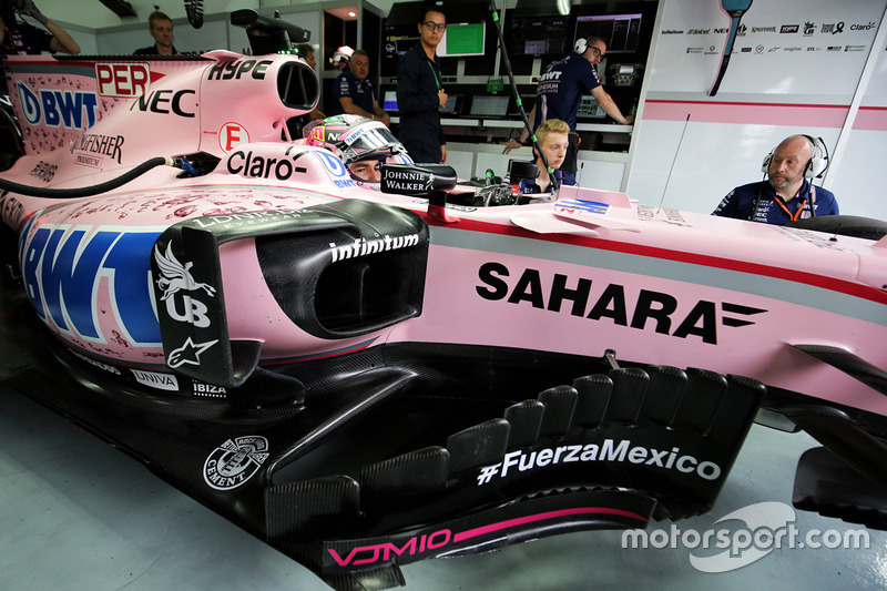 Sergio Perez, Sahara Force India F1 VJM10 avec un message pour les victimes du tremblement de terre au Mexique