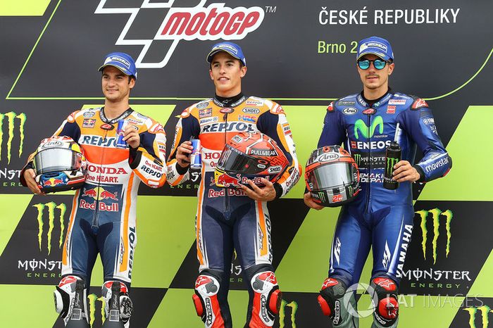 Podium: ganador, Marc Márquez, Repsol Honda Team, segundo, Dani Pedrosa, Repsol Honda Team, tercero, Maverick Viñales, Yamaha Factory Racing