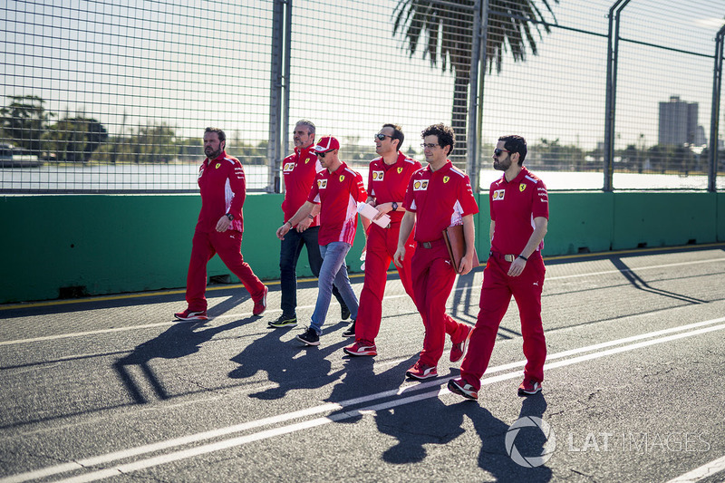 Sebastian Vettel, Ferrari walks the track with Maurizio Arrivabene, Ferrari Team Principal and Riccardo Adami, Ferrari Race Engineer