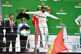 Lewis Hamilton, Mercedes AMG F1 celebrates on the podium