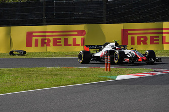 Kevin Magnussen, Haas F1 Team VF-18, victime d'une crevaison