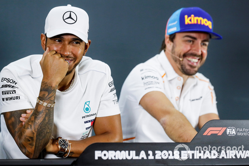 Lewis Hamilton, Mercedes AMG F1 and Fernando Alonso, McLaren in the press conference