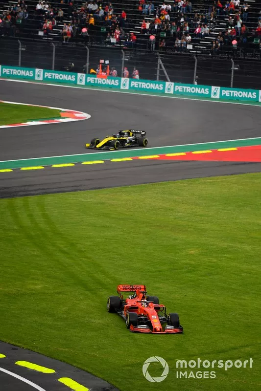 Sebastian Vettel, Ferrari SF90 runs over the grass