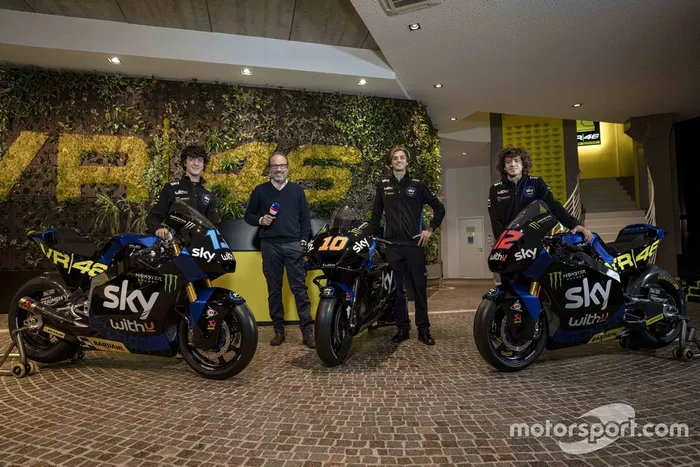 Luca Marini, Marco Bezzecchi y Celestino Vietti Ramus de Sky Racing Team VR46 MotoGP y Moto2