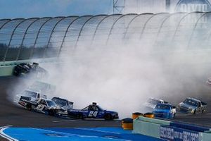 Chase Elliott, GMS Racing Chevrolet and Brett Moffitt, GMS Racing Chevrolet are involved in an on-track incident