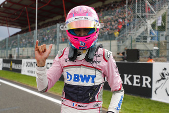 Esteban Ocon, Racing Point Force India, viert zijn derde plaats