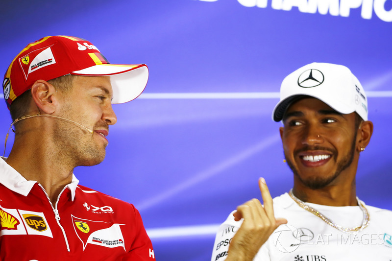 Sebastian Vettel, Ferrari, Lewis Hamilton, Mercedes AMG F1, in the press conference