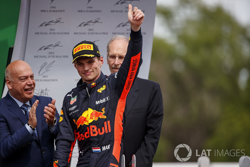 Max Verstappen, Red Bull Racing, 3rd position, arrives on the podium