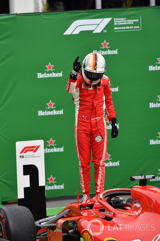 Race winner Sebastian Vettel, Ferrari SF71H celebrates in parc ferme