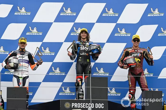 Podio: Marco Bezzecchi, Sky Racing Team VR46, Aron Canet, Aspar Team, Augusto Fernandez, Marc VDS Racing Team