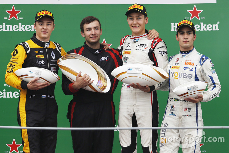 Podio: George Russell, ART Grand Prix, Artem Markelov, RUSSIAN TIME. Sergio Sette Camara, Carlin