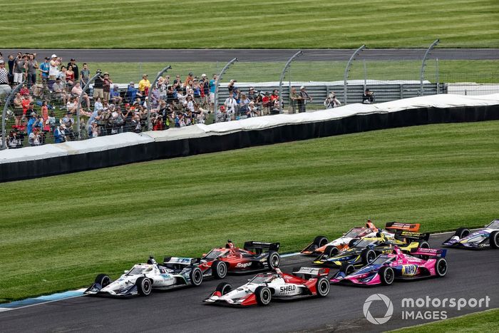 Graham Rahal, Rahal Letterman Lanigan Racing Honda, Christian Lundgaard, Rahal Letterman Lanigan Racing Honda, Scott McLaughlin, Team Penske Chevrolet, Alexander Rossi, Andretti Autosport Honda, Colton Herta, Andretti Autosport c/ Curb-Agajanian Honda, salida