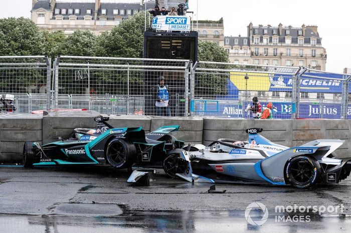 Alex Lynn, Panasonic Jaguar Racing, Jaguar I-Type 3, choca con la barrera Edoardo Mortara Venturi Formula E, Venturi VFE05