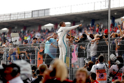 Lewis Hamilton, Mercedes AMG F1, celebrates victory with fans